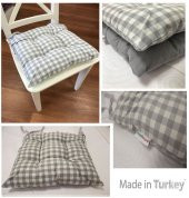 Ekose Gri Sandalye Minderi Lüx Elyaf Dolgulu Kare Minder - Sandalye Minderi - Sırt Minderi - 40x40cm - 3