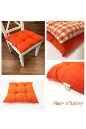 Lüx Pofidik Turuncu Sandalye Minderi Özel Dikişli Bağcıklı Minder 35x35cm Kare Sandalye Minderi - 2