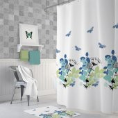 Çiçek Desen Duş Perde Tek Kanat Banyo Perdesi, Küf Tutmaz Banyo Perdesi 180x200 Duş Perdesi - 1