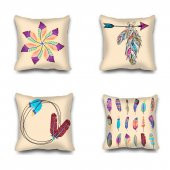 Kırlent Kılıfı  4lü Dijital Baskılı Dream Catcher Tüy Desen Baskılı Renkli  40x40 Tropikhome thumbnail 1