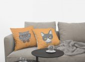 Kırlent Kılıfı 4lü Dijital Baskılı Orange Cats Desen Baskılı Renkli Dekoratif 40x40 Tropikhome thumbnail 2