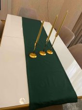Amerikan Servis Pamuklu Yeşil Renkli Masa Sunum Runner 40x170 Yeniyıl Runner, Yılbaşına Özel Runner - 4