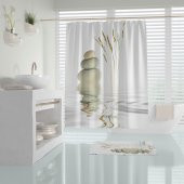 Taş Desenli Dijital Baskılı Solma Yapmaz Su geçirmez Polyester Kumaş Banyo Perdesi C-Halka Hediyeli - 1