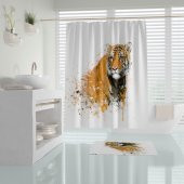 Banyo Perdesi Kaplan Desen Banyo Perdesi Tek Kanat 180x200 cm Duş Perdesi 12 C-Halka Hediye - 1