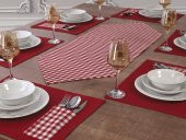 Amerikan Servis Kırmızı  6lı Supla ve Runner Set ve 6 Adet Pamuklu Kırmızı Kare Sandalye Minder - 1