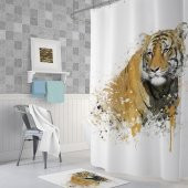 Banyo Perdesi Kaplan Desen Banyo Perdesi Tek Kanat 180x200 cm Duş Perdesi 12 C-Halka Hediye - 2