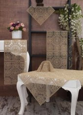 Tropikhome Victoria Bej Renk Salon Takımı 5 Parça Nakış Çeyiz Seti - 1