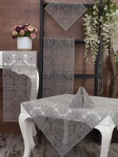 Tropikhome Victoria Gri Renk Salon Takımı 5 Parça Nakış Çeyiz Seti - 1