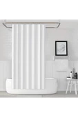 Beyaz Polyester Kumaş Büyük Boy Banyo Perdesi 240x200cm Yerli Üretim Askı Aparatı Plastik C-halka - 1