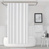 Beyaz Renk Banyo Perdesi Polyester Kumaş Duş Perdesi 240x200 cm Büyük Boy Banyo Perde C-Halka Hediye - 1