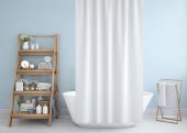 Beyaz Renk Banyo Perdesi Polyester Kumaş Duş Perdesi 240x200 cm Büyük Boy Banyo Perde C-Halka Hediye - 2