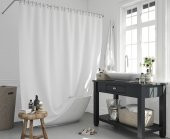 Beyaz Renk Banyo Perdesi Polyester Kumaş Duş Perdesi 240x200 cm Büyük Boy Banyo Perde C-Halka Hediye - 3