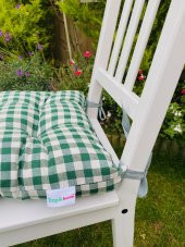 Ekose Yeşil Renk Pamuklu Kumaş Pofidik Kare Dekoratif Sandalye Minderi 35x35 cm - 2