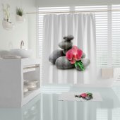 Banyo Perdesi Spa Taş Desen Duş Perdesi Baskılı Polyester Kumaş C Halkalı Banyo Perdeleri 180x200cm - 1