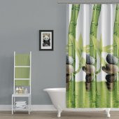 Banyo Perdesi Bamboo Desen Yerli Üretim Duş Perdesi Plastik C-Halka Hediye 180x200cm Banyo Perdeleri - 3