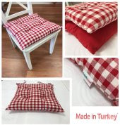 Ekoseli Kırmızı Renk Pamuklu Kumaş Pofidik Kare Dekoratif Sandalye Minderi 35x35 cm - 3