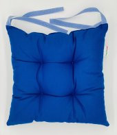 Mavi Renk Pamuklu Kumaş Pofidik Kare Dekoratif Sandalye Minderi 35x35 cm, Bağcıklı Sandalye Minderi - 4