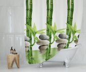 Banyo Perdesi Bamboo Desen Yerli Üretim Duş Perdesi Plastik C-Halka Hediye 180x200cm Banyo Perdeleri - 1