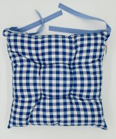 Ekose Mavi Renk Pamuklu Kumaş Pofidik Kare Dekoratif Sandalye Minderi 35x35 cm - 2