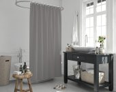 Gri Renk Banyo Perdesi Polyester Kumaş Duş Perdesi 12 Plastik C-Halka Hediyeli Banyo Duş Perdesi - 1