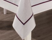 Pamuklu Beyaz Renk Bordürlü Biyeli Luks Masa Örtüsü 160x220cm thumbnail 2