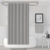 Gri Renk Banyo Perdesi Polyester Kumaş Duş Perdesi 12 Plastik C-Halka Hediyeli Banyo Duş Perdesi - 3