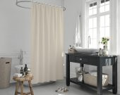Krem Renk Banyo Perdesi Yerli Üretim Duş Perdesi 12 Adet Plastik C-Halka Hediyeli Banyo Duş Perdesi - 1