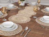 Amerikan Servis Supla Ve Runner Set 6 Kişilik Nakışlı Venezia Bej 7 Parça Çeyizlik Takımı Tropikhome - 1