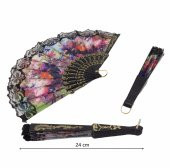 Çiçek Desenli Dantelli Plastik Yelpaze - 1