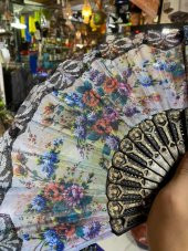 Çiçek Desenli Dantelli Plastik Yelpaze - 11