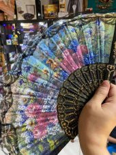 Çiçek Desenli Dantelli Plastik Yelpaze - 12