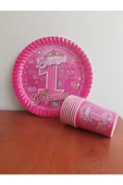 1 Yaş Prenses 8`li Pembe Kağıt Tabak Bardak Seti - 1