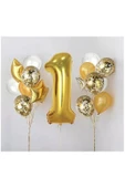Mini Party Store 1 Yaş 100 Cmbüyük Boy Gold Folyo Balon Şeffaf Balon Seti Doğum Günü Parti Seti - 1