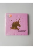 Pembe Üzerine Gold Ünicorn Yaldız Baskılı Peçete - 1