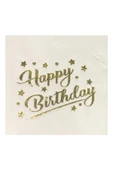 Beyaz Gold Varaklı Happy Birthday Peçete - 1