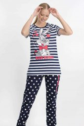 Kadın Bugs Bunny Lisanslı Lacivert Pijama Takımı - 1