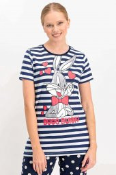 Kadın Bugs Bunny Lisanslı Lacivert Pijama Takımı - 2