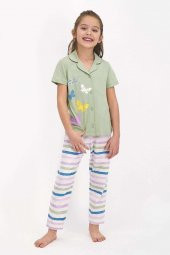 Kız Çocuk Yeşil Gömlek Pijama Takımı - RP2468-C - 1