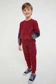 U.S. Polo Assn. Lisanslı Bordo Erkek Çocuk Kanguru Cepli Eşofman Takım US1122-C - 1