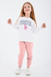 U.S. Polo Assn. Lisanslı Krem Pudra Kız Çocuk Eşofman Takım US1242-C - 1