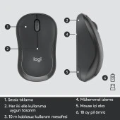 Logitech Sessiz Kablosuz Türkçe Klavye Mouse Seti - Siyah thumbnail 7