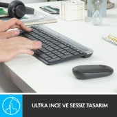 Logitech Kablosuz İnce Türkçe Klavye Mouse Seti - Siyah thumbnail 3