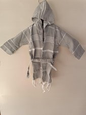Kapüşonlu Çocuk Peştamal Bornoz 1-5 Yaş Gri - 3