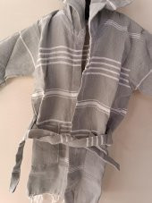 Kapüşonlu Çocuk Peştamal Bornoz 1-5 Yaş Gri - 7