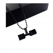 Mat Siyah Renk Erkek Dumbel Kolye - 1