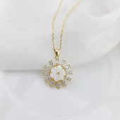 Vaoov 925 Ayar Gümüş Sedef Çiçekli Taşlı Hediye Kolye thumbnail 4