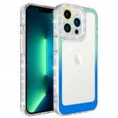 Apple iPhone 14 Pro Max Kılıf Simli ve Renk Geçiş Tasarımlı Lens Korumalı Park Kapak - 1
