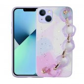 Apple iPhone 13 Kılıf Simli Desenli El Askılı Tutacaklı Elsa Silikon Kapak - 1