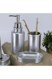 By Selim Stamp Gümüş 5 Parça Polyester Banyo Seti - 4