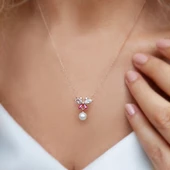 Vaoov 925 Ayar Gümüş Kelebek ve İncili Kolye thumbnail 1